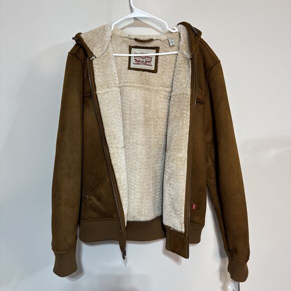 Levi's Mens Hooded Lined Sherpa Lined Midweight Faux Shearling Coat Sz Large Men - Picture 11 of 14